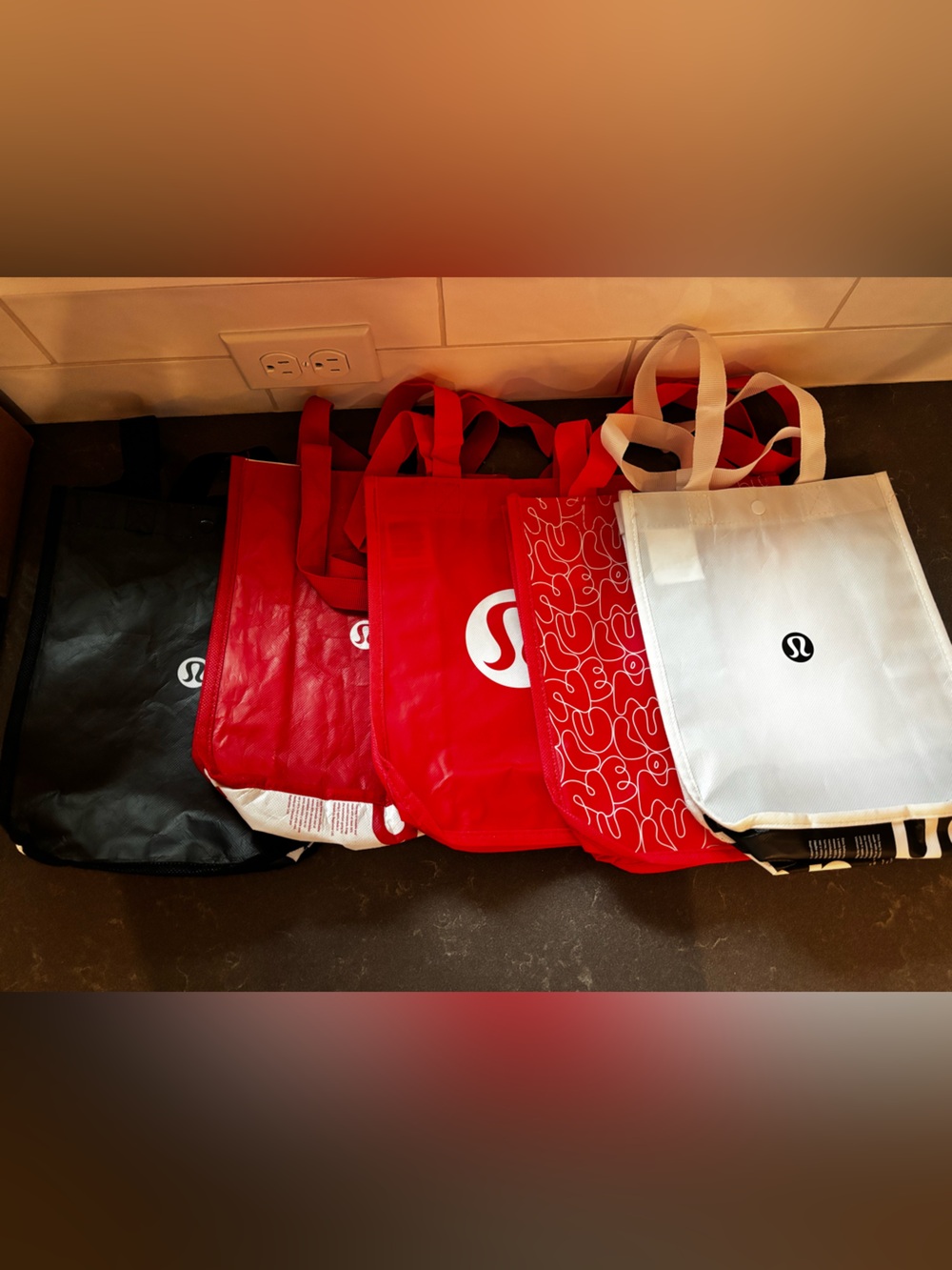 5 lululemon athletica Red, White & Black Reusable Totes